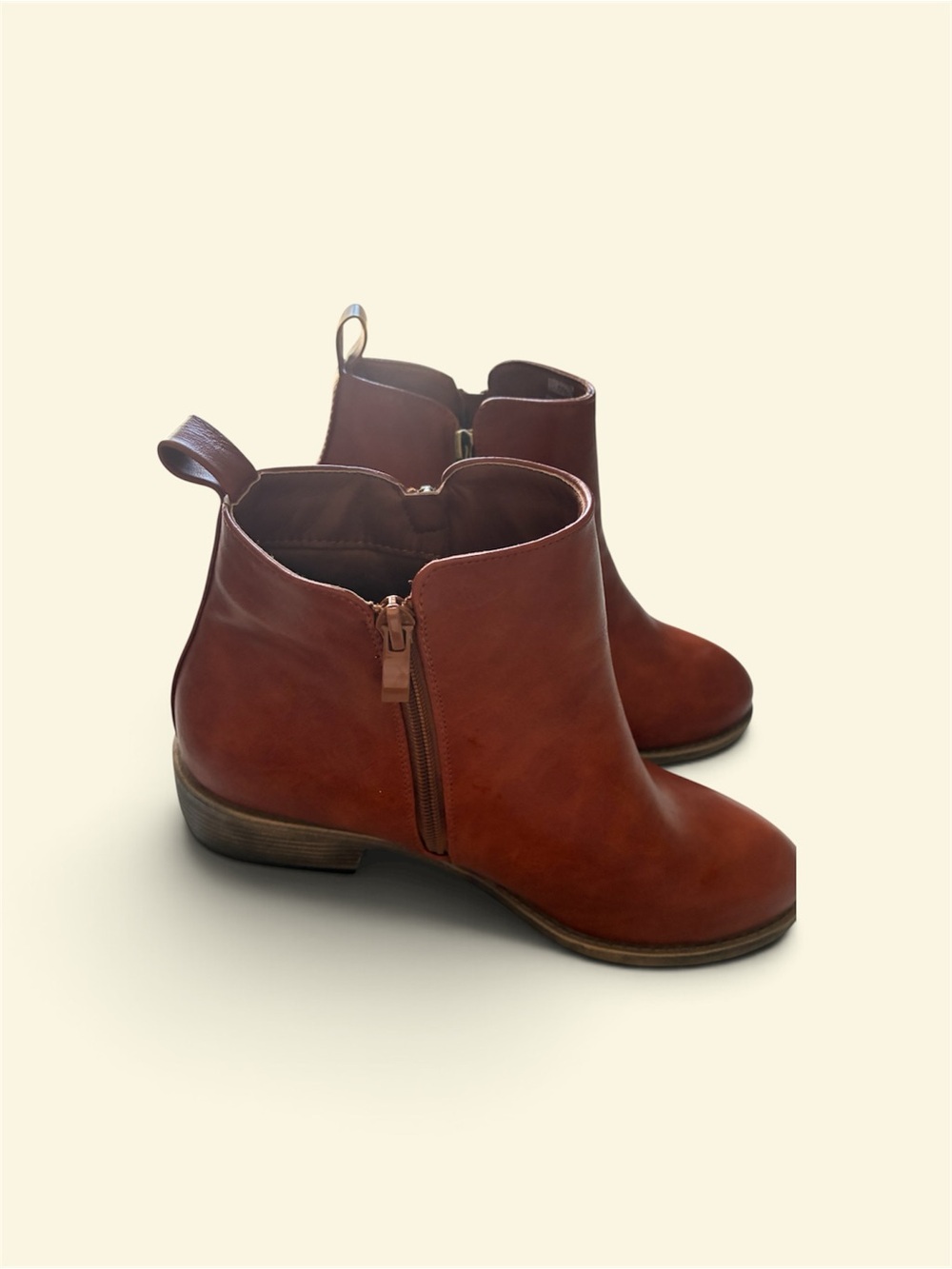 Women's Brown Leather Ankle Boots with Side Zip
